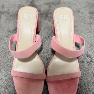bp Pink Suede Double-Strap Block Heel Mules